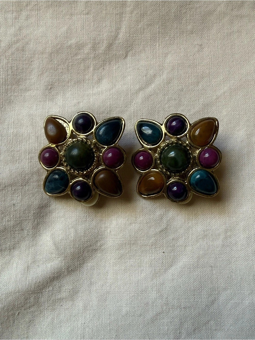 Multicolor Floral Clip On Earrings